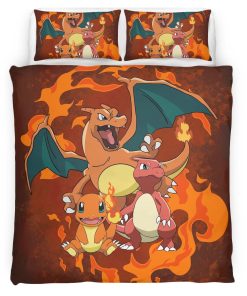 Housse De Couette Salamèche Reptincel Dracaufeu Feu Pokémon 3 Parure de lit Ensemble De Literie