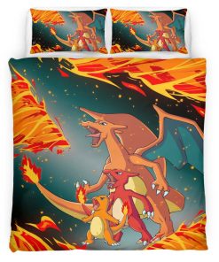 Housse De Couette Salamèche Reptincel Dracaufeu Feu Pokémon 4 Parure de lit Ensemble De Literie