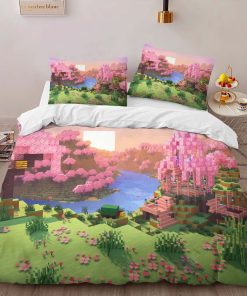 Alternative view of Housse De Couette Vallée de cerisiers biome Minecraft Parure de lit Ensemble De Literie