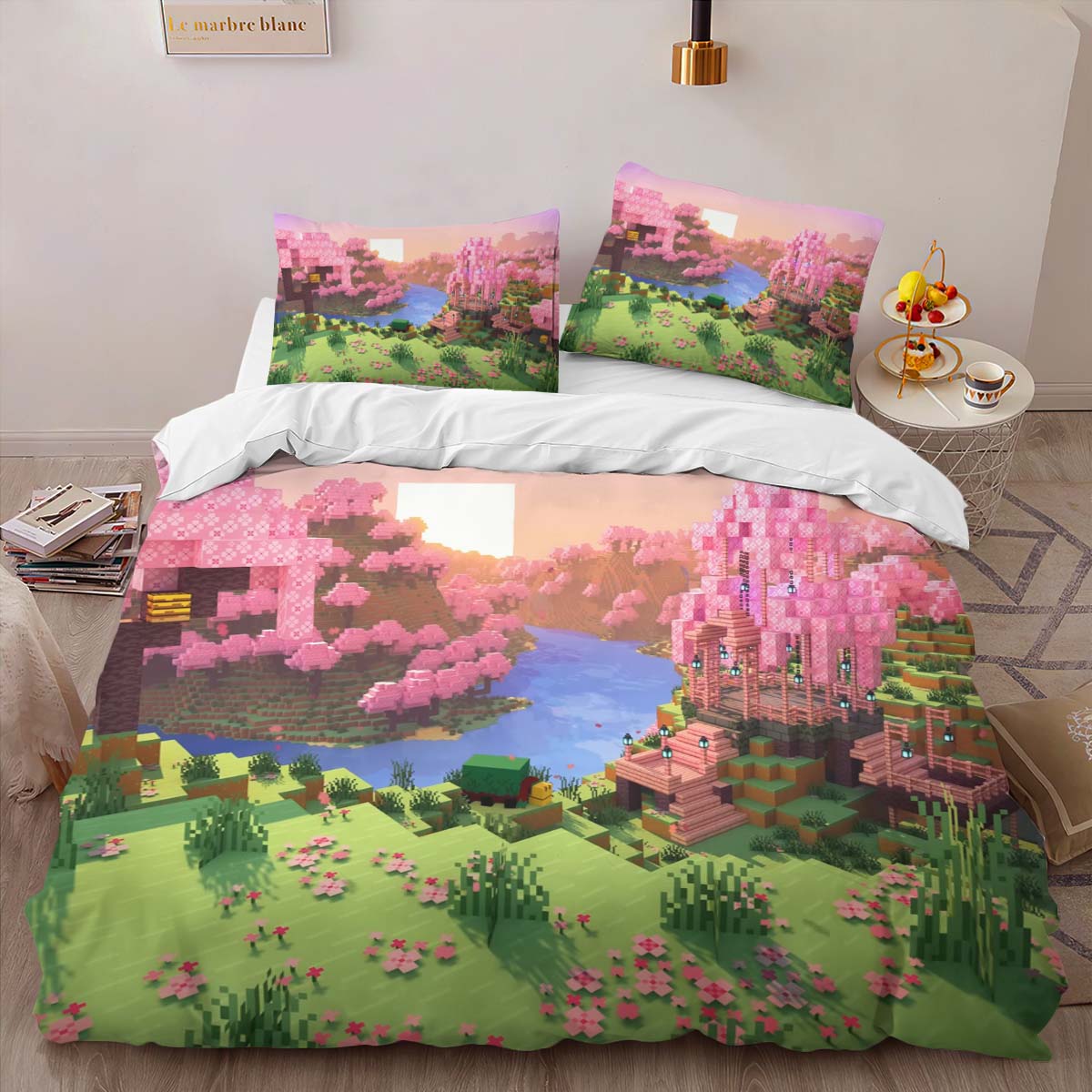 Housse De Couette Vallée de cerisiers biome Minecraft Parure de lit Ensemble De Literie – Image 2