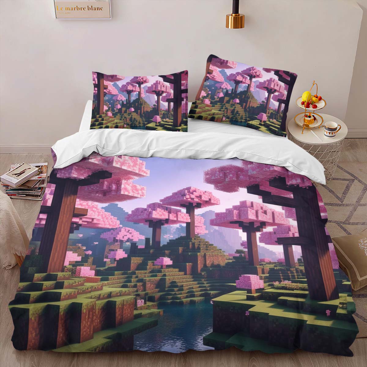 Housse De Couette Vallée de cerisiers biome Minecraft 2 Parure de lit Ensemble De Literie – Image 2