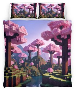 Housse De Couette Vallée de cerisiers biome Minecraft 2 Parure de lit Ensemble De Literie