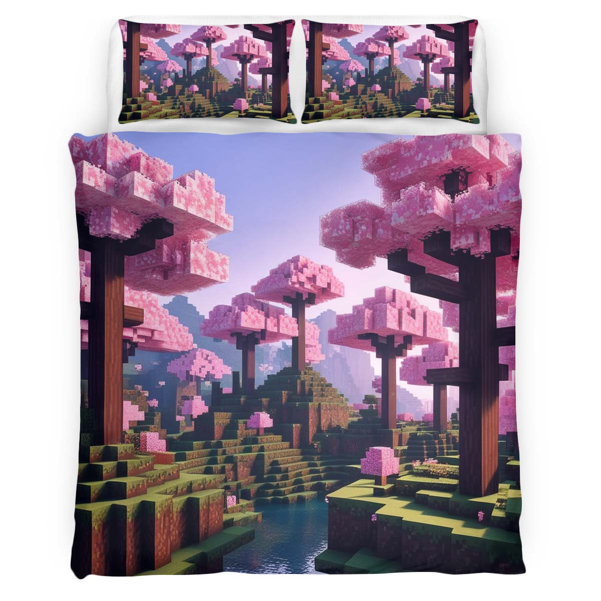 Housse De Couette Vallée de cerisiers biome Minecraft 2 Parure de lit Ensemble De Literie