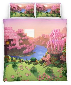 Housse De Couette Vallée de cerisiers biome Minecraft Parure de lit Ensemble De Literie