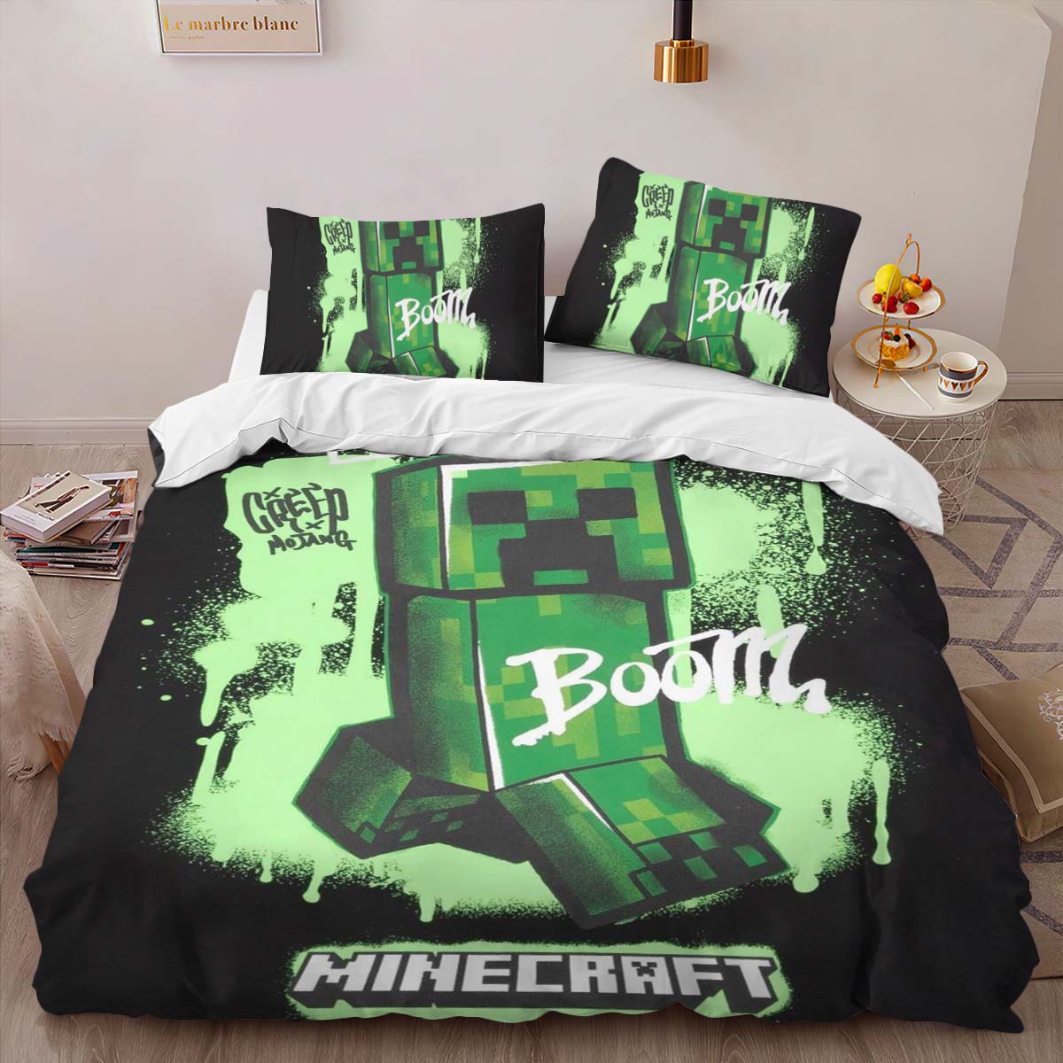Housse De Couette Creeper Minecraft Explosion Parure de lit Ensemble De Literie – Image 2