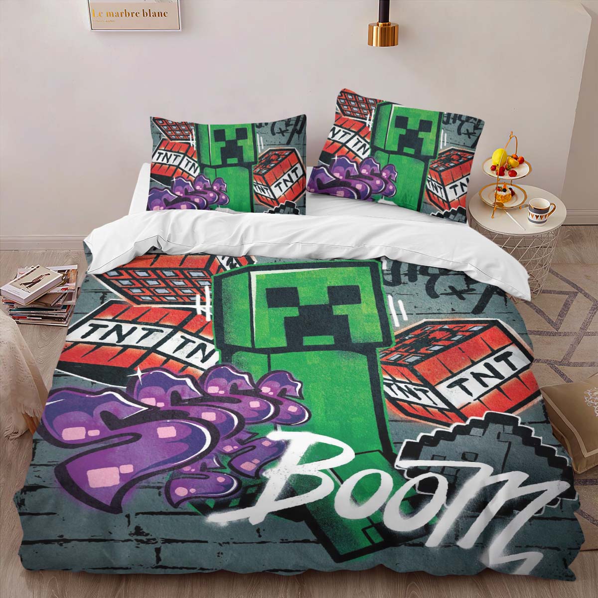 Housse De Couette Creeper Minecraft TNT Explosion Parure de lit Ensemble De Literie – Image 2