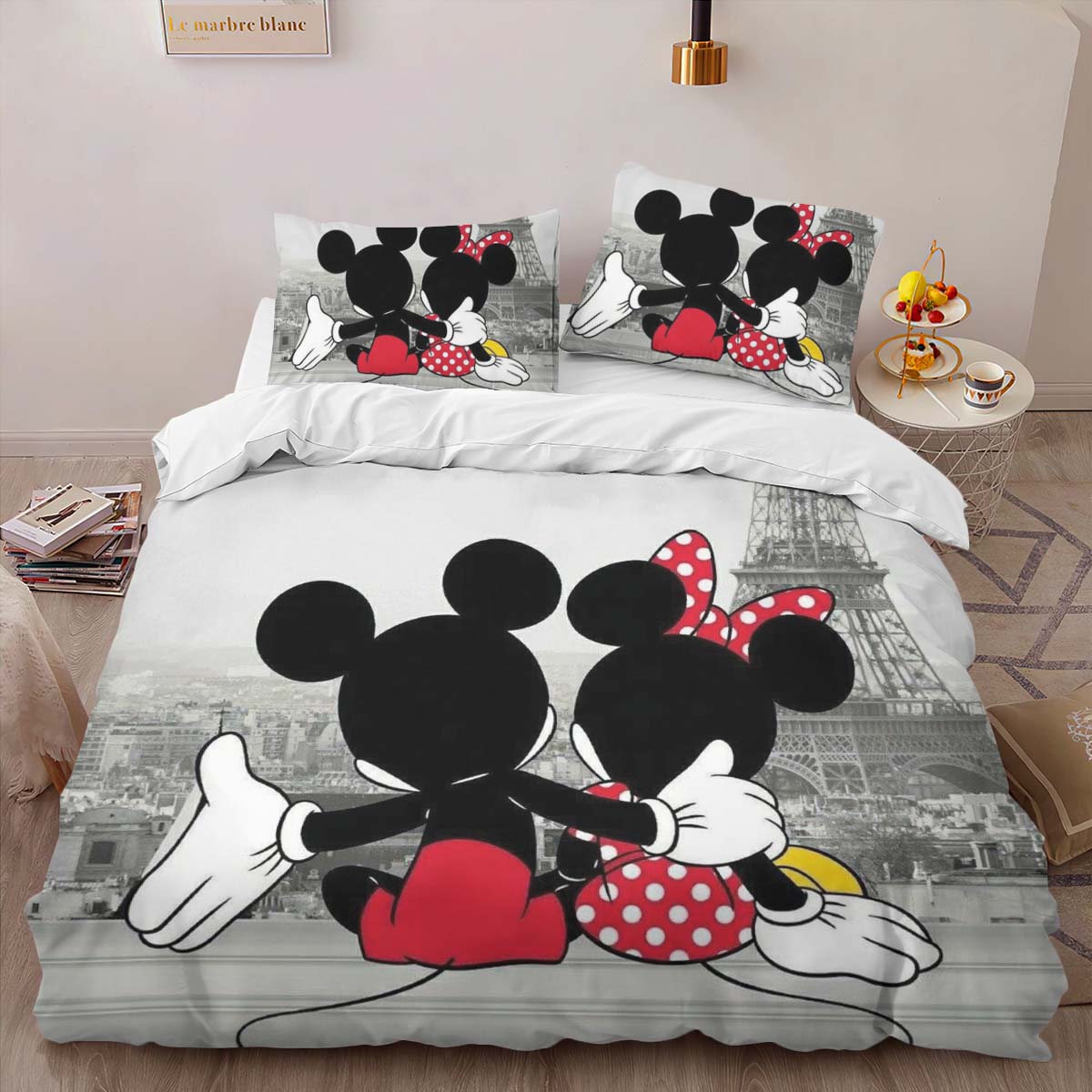 Housse De Couette Mickey Mouse & Minnie Mouse à Paris Parure de lit Ensemble De Literie – Image 2