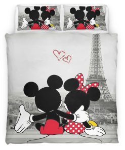 Housse De Couette Mickey Mouse & Minnie Mouse à Paris Parure de lit Ensemble De Literie