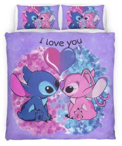 Housse De Couette Disney Stitch et Angel Amoureux 2 Parure de lit Ensemble De Literie