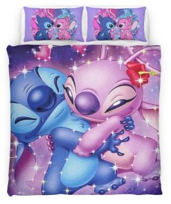 Housse De Couette Disney Stitch et Angel Amoureux Parure de lit Ensemble De Literie