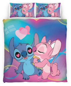 Housse De Couette Disney Stitch et Angel Amoureux 3 Parure de lit Ensemble De Literie