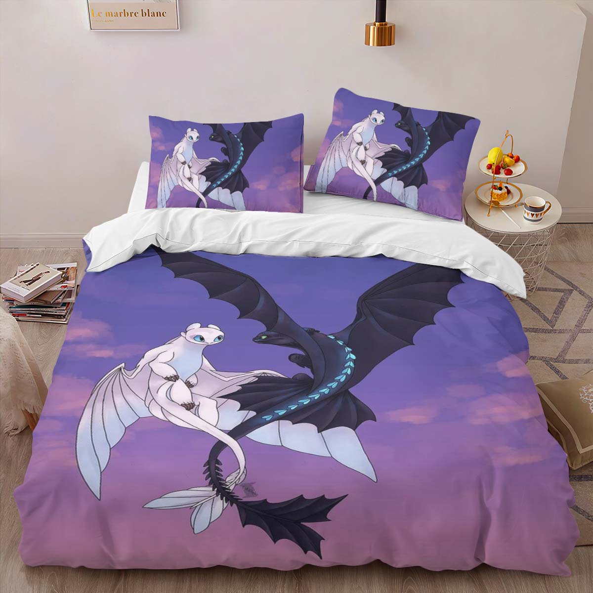 Housse De Couette Dragons – Krokmou & Furie Éclair 10 Parure de lit Ensemble De Literie – Image 2