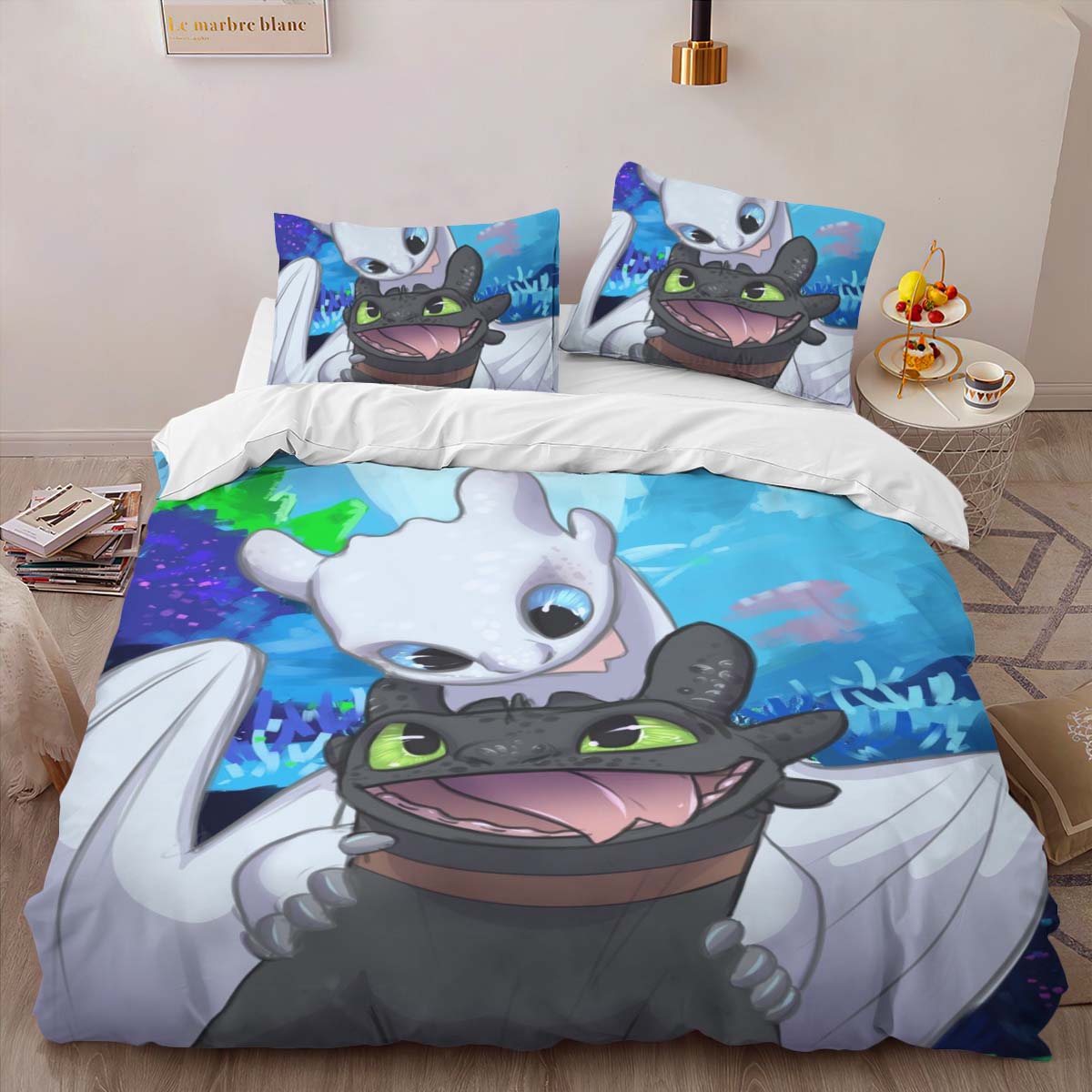 Housse De Couette Dragons – Krokmou & Furie Éclair 12 Parure de lit Ensemble De Literie – Image 2