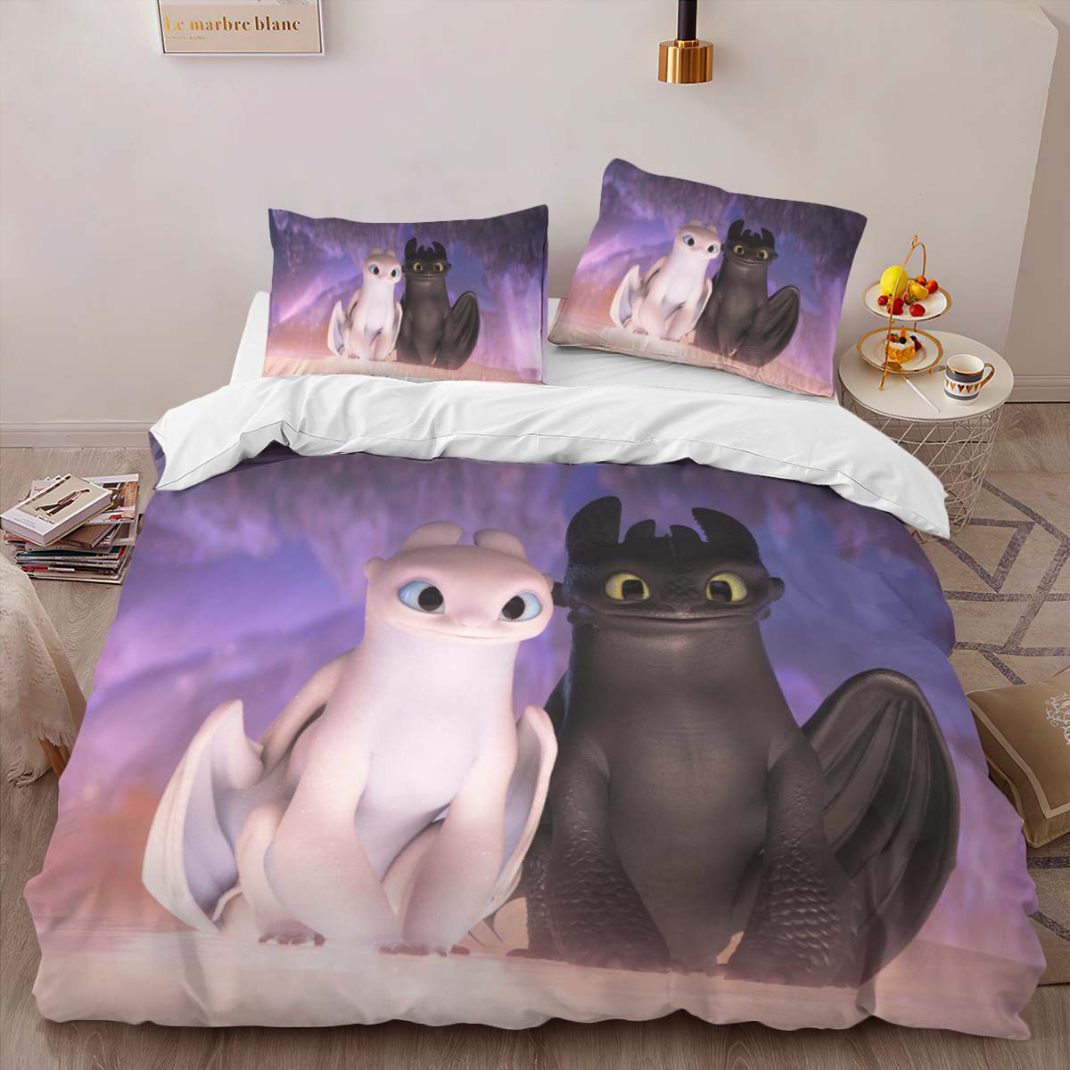 Housse De Couette Dragons – Krokmou & Furie Éclair 14 Parure de lit Ensemble De Literie – Image 2