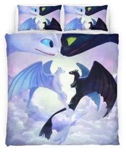 Housse De Couette Dragons – Krokmou & Furie Éclair 2 Parure de lit Ensemble De Literie