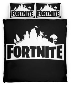 Housse De Couette Fortnite Logo Noir et Blanc 2 Parure de lit Ensemble De Literie