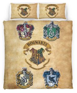 Housse De Couette Harry Potter École de Poudlard et les Quatre Maisons Parure de lit Ensemble De Literie