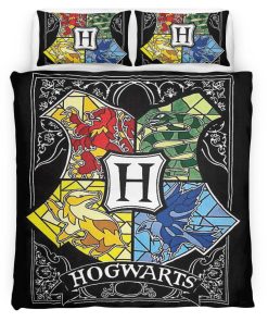 Housse De Couette Logo École de Poudlard Harry Potter Dessin Parure de lit Ensemble De Literie