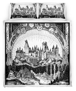 Housse De Couette Harry Potter École de Poudlard et Symboles Parure de lit Ensemble De Literie