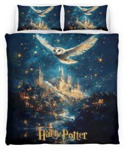 Housse De Couette Chouette et École de Poudlard Harry Potter Parure de lit Ensemble De Literie