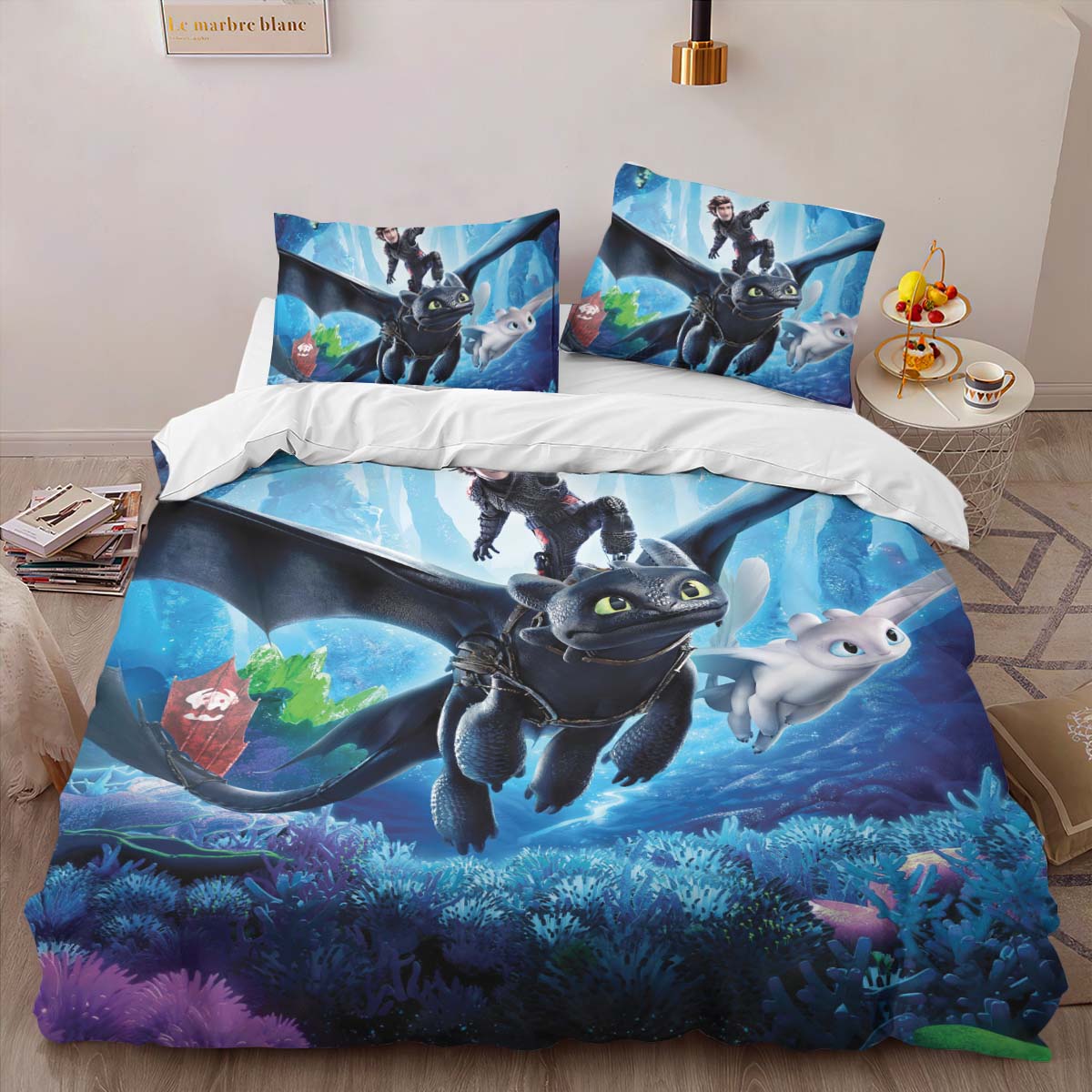 Housse De Couette Dragons Krokmou et Harold 3 Parure de lit Ensemble De Literie – Image 2