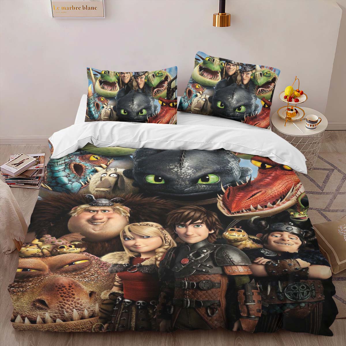 Housse De Couette Dragons Tous les personnages 2 Parure de lit Ensemble De Literie – Image 2
