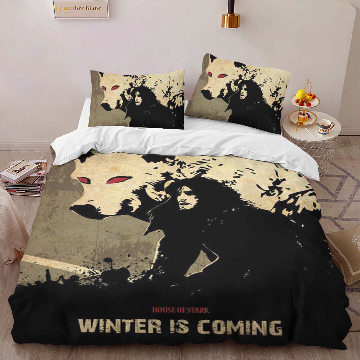 Housse De Couette Jon Snow Maison Stark « Winter Is Coming » Parure de lit Ensemble De Literie – Image 2