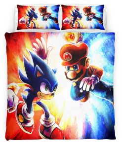 Housse De Couette Mario et Sonic 1 Parure de lit Ensemble De Literie
