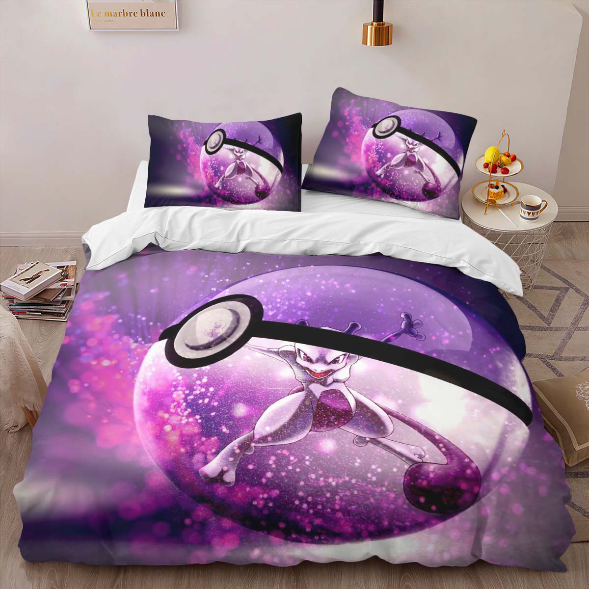 Housse De Couette Mewtwo Pokémon Psy et Poké Ball Parure de lit Ensemble De Literie – Image 2