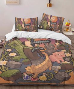 Alternative view of Housse De Couette Minecraft Alex et Personnages en Cochons et Chats Parure de lit Ensemble De Literie