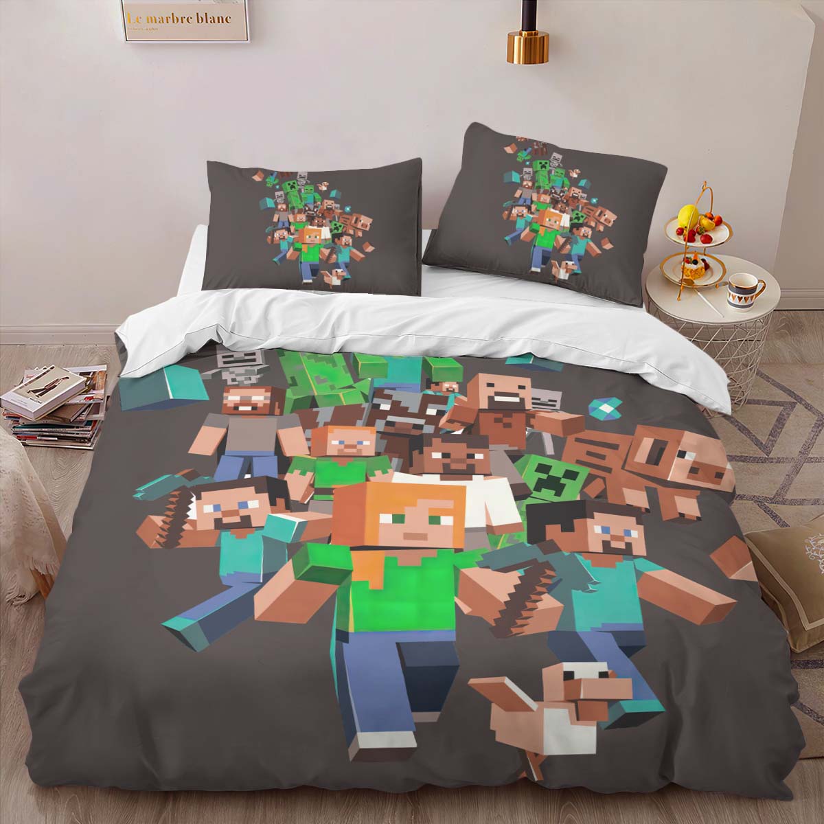 Housse De Couette Minecraft Tous les Personnages Steve Creeper Cochon Zombie Villageois Parure de lit Ensemble De Literie – Image 2