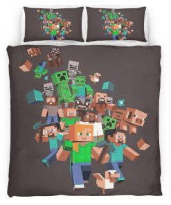 Housse De Couette Minecraft Tous les Personnages Steve Creeper Cochon Zombie Villageois Parure de lit Ensemble De Literie