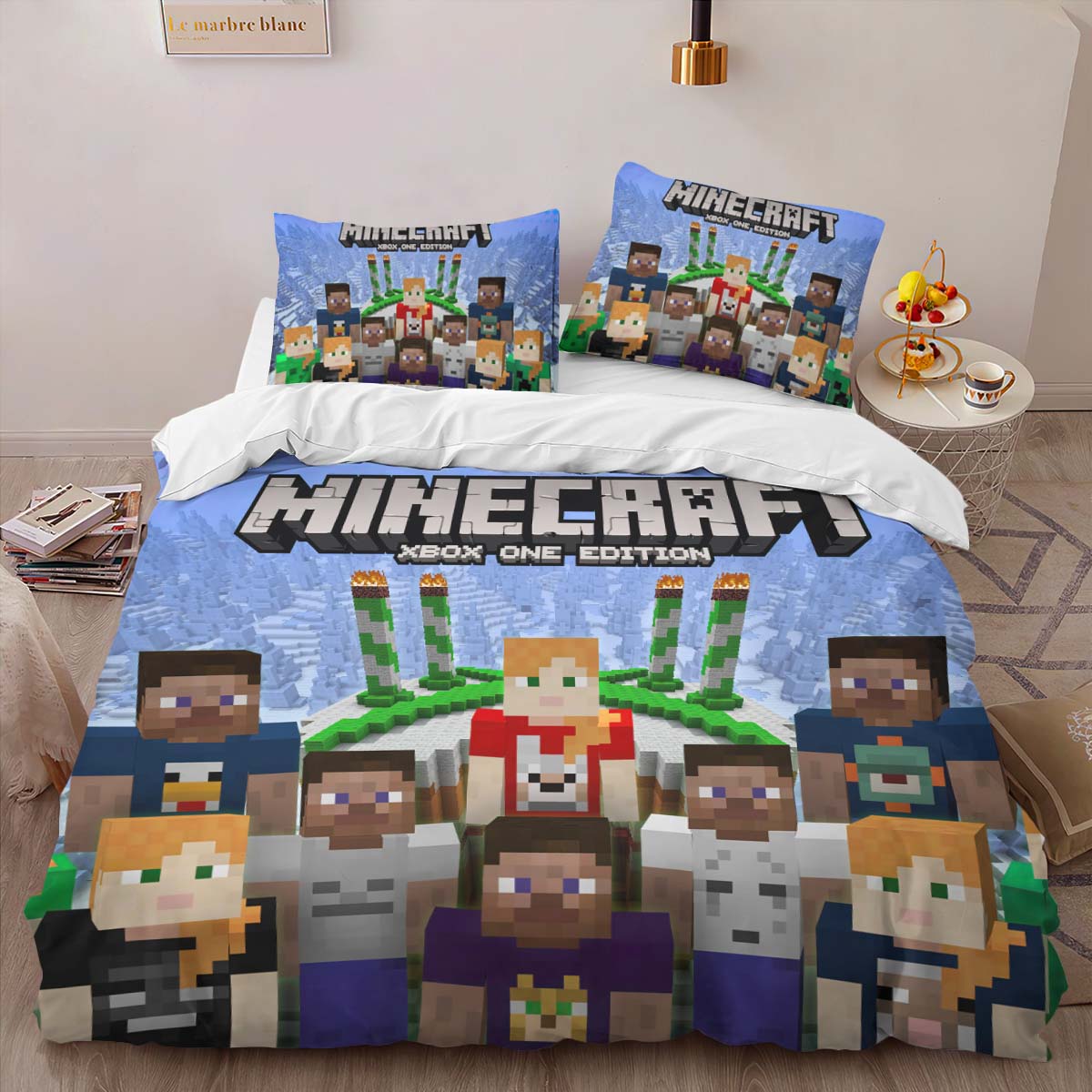 Housse De Couette Minecraft Tous les Personnages Alliés du Jeu Parure de lit Ensemble De Literie – Image 2