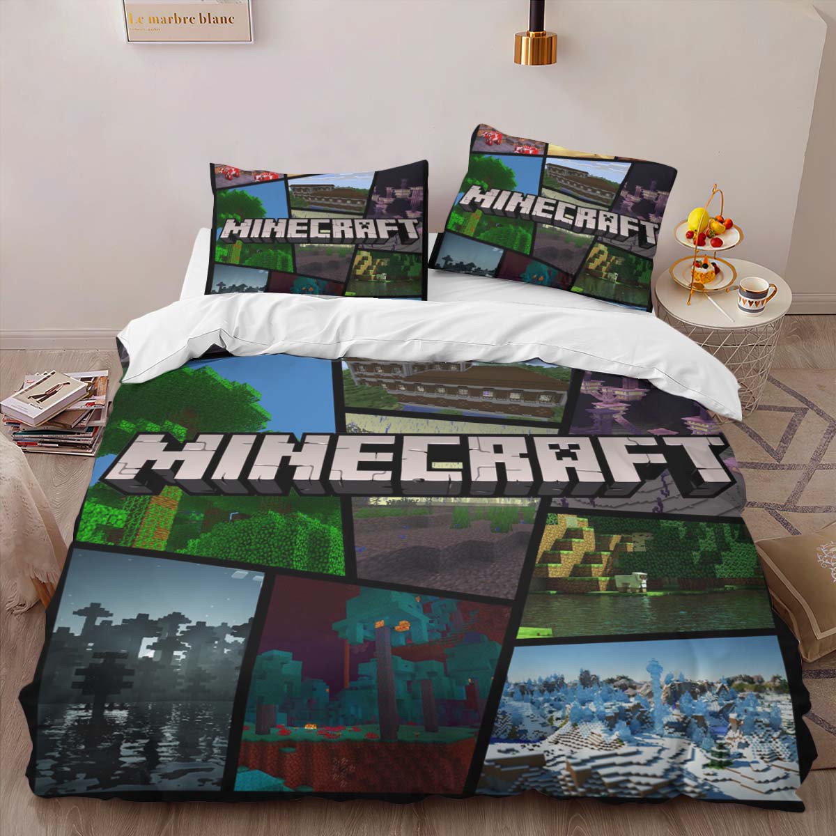 Housse De Couette Minecraft Biomes Plaines Toundra Nether Parure de lit Ensemble De Literie – Image 2