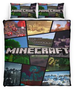 Housse De Couette Minecraft Biomes Plaines Toundra Nether Parure de lit Ensemble De Literie