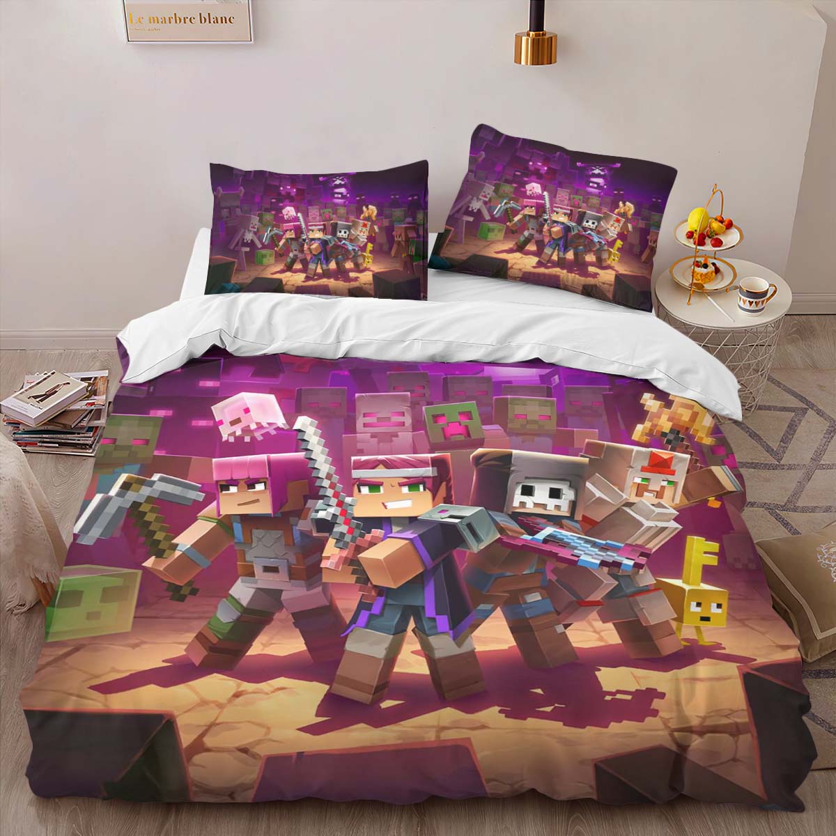 Housse De Couette Minecraft Personnages dans le Biome du Nether Parure de lit Ensemble De Literie – Image 2