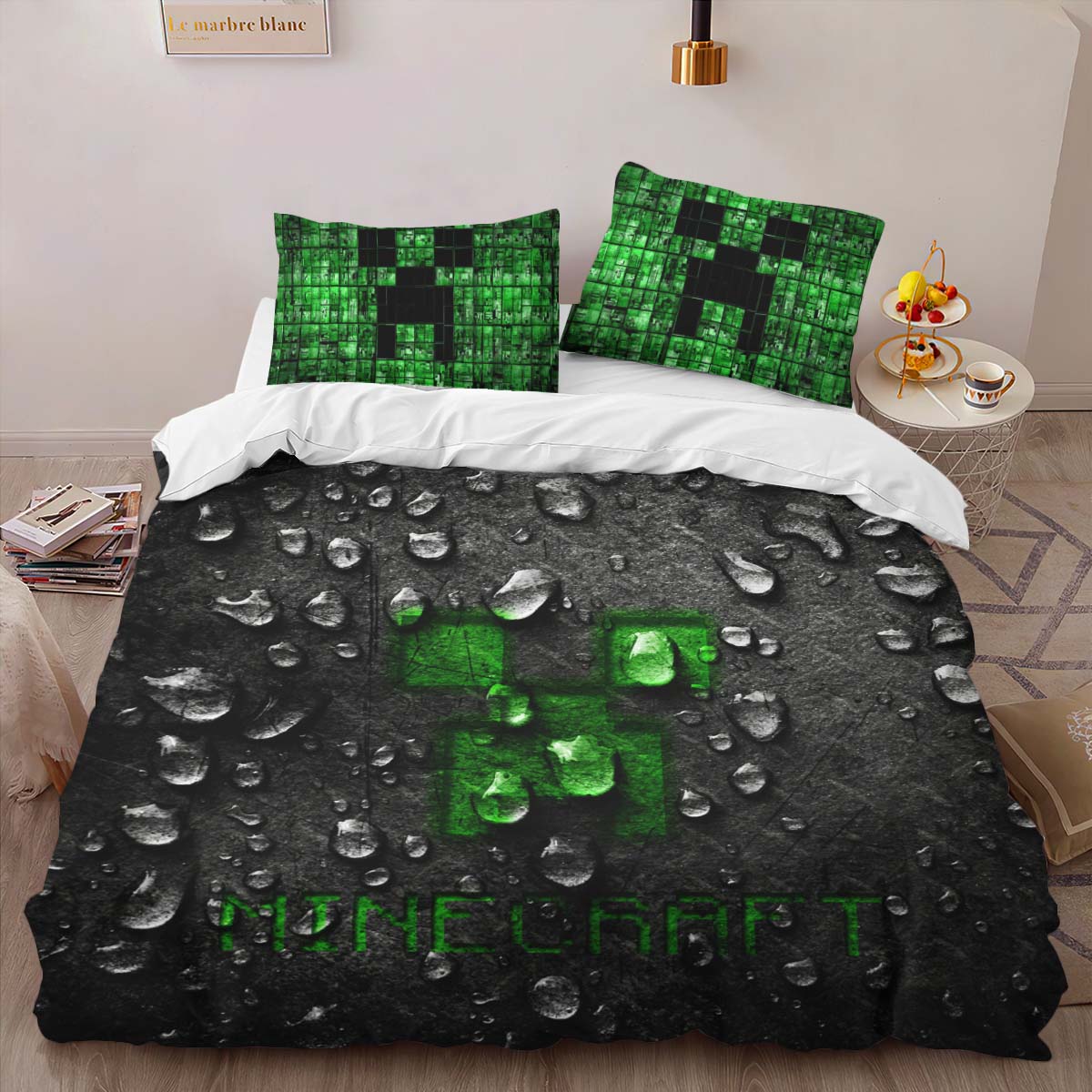 Housse De Couette Minecraft Visage de Creeper 3 Parure de lit Ensemble De Literie – Image 2