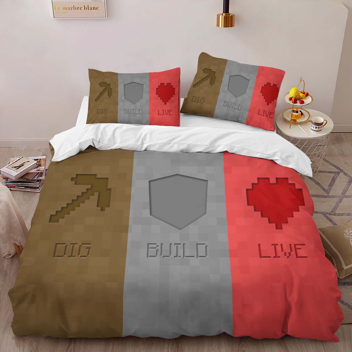 Housse De Couette Minecraft Dig Build Live Parure de lit Ensemble De Literie – Image 2
