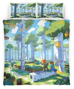 Housse De Couette Minecraft Biome Forêt – Steve et Alex Parure de lit Ensemble De Literie