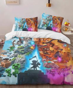 Alternative view of Housse De Couette Minecraft Legends – Creeper, Golem de Savane contre Piglins dans le Nether Parure de lit Ensemble De Literie