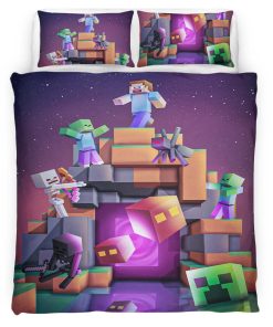 Housse De Couette Minecraft Biome du Nether – Steve combat les ennemis Parure de lit Ensemble De Literie