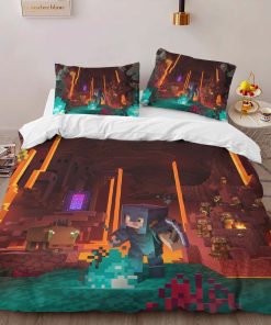 Alternative view of Housse De Couette Minecraft Biome du Nether Corrompu – Pigmen et Netherrack Parure de lit Ensemble De Literie