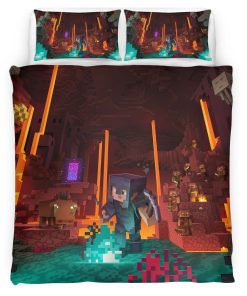 Housse De Couette Minecraft Biome du Nether Corrompu – Pigmen et Netherrack Parure de lit Ensemble De Literie