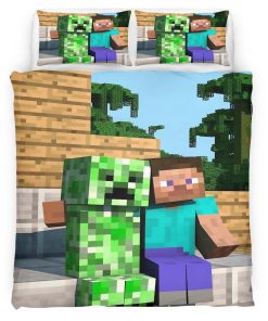 Housse De Couette Minecraft Steve Creeper Zone de Jeu Parure de lit Ensemble De Literie