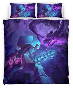 Housse De Couette Minecraft Steve combat Enderman et Ender Dragon Parure de lit Ensemble De Literie