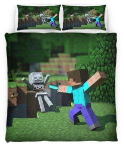 Housse De Couette Minecraft Steve combat les forces ennemies Parure de lit Ensemble De Literie