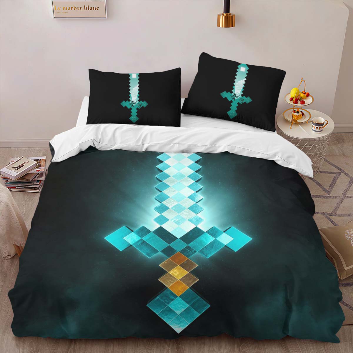 Housse De Couette Minecraft Steve Épée en Diamant Parure de lit Ensemble De Literie – Image 2