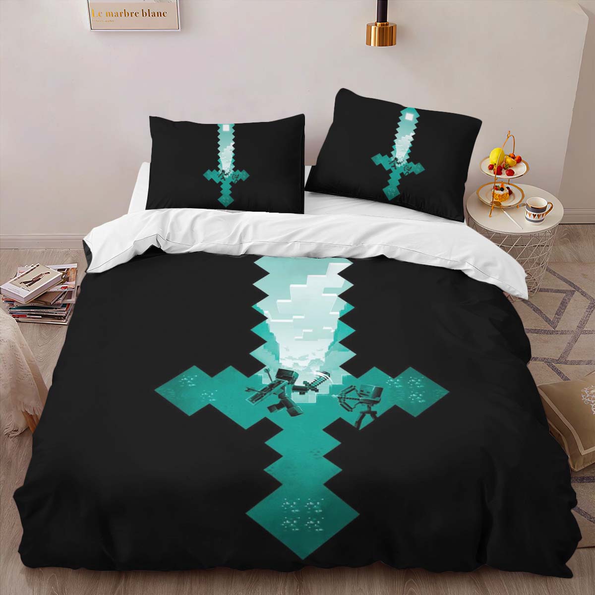 Housse De Couette Minecraft Steve Épée en Diamant 2 Parure de lit Ensemble De Literie – Image 2