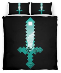 Housse De Couette Minecraft Steve Épée en Diamant 2 Parure de lit Ensemble De Literie