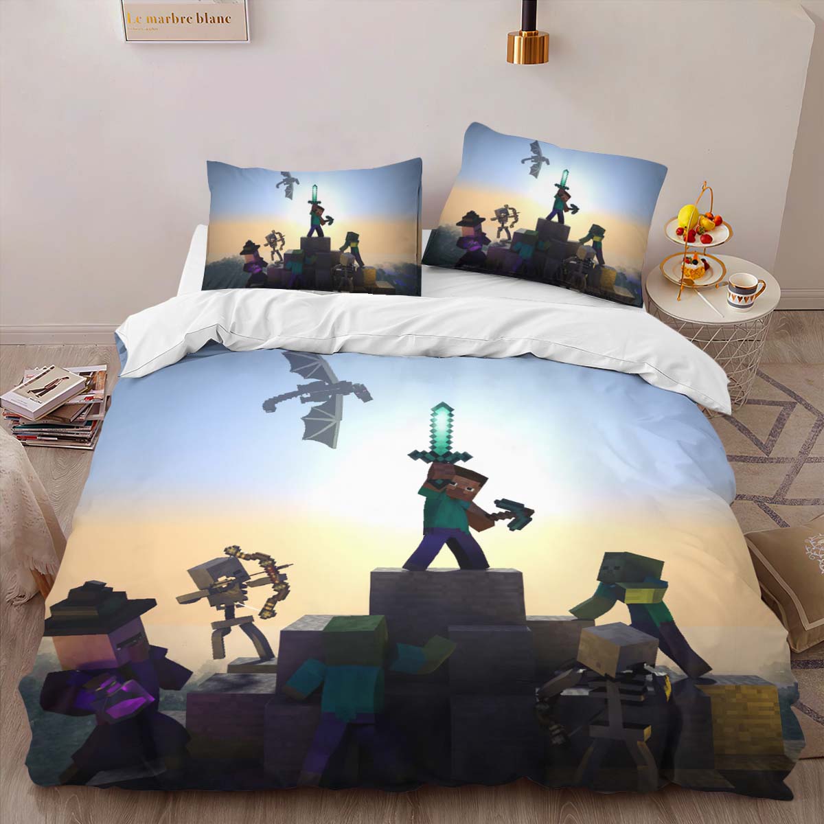 Housse De Couette Minecraft Steve dans l’End – Combat final Parure de lit Ensemble De Literie – Image 2